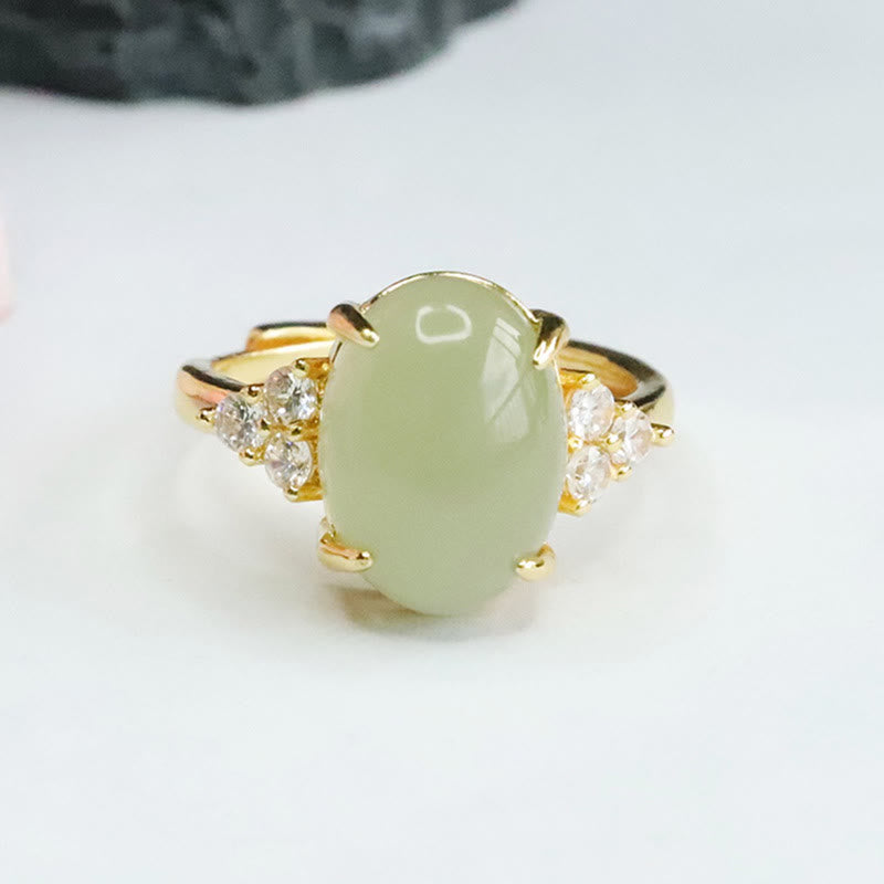 Buddha Stones Hetian Jade Egg Alloy Ring