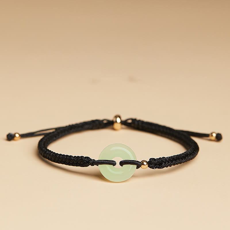 Bracelet tressé en jade Hetian naturel avec pierres de Bouddha et boucle de paix, protection et chance.