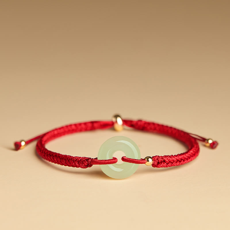 Bracelet tressé en jade Hetian naturel avec pierres de Bouddha et boucle de paix, protection et chance.