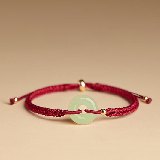 Bracelet tressé en jade Hetian naturel avec pierres de Bouddha et boucle de paix, protection et chance.
