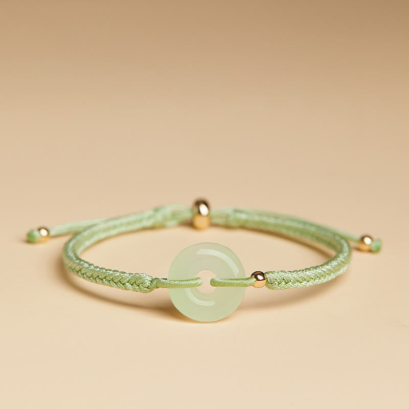 Bracelet tressé en jade Hetian naturel avec pierres de Bouddha et boucle de paix, protection et chance.