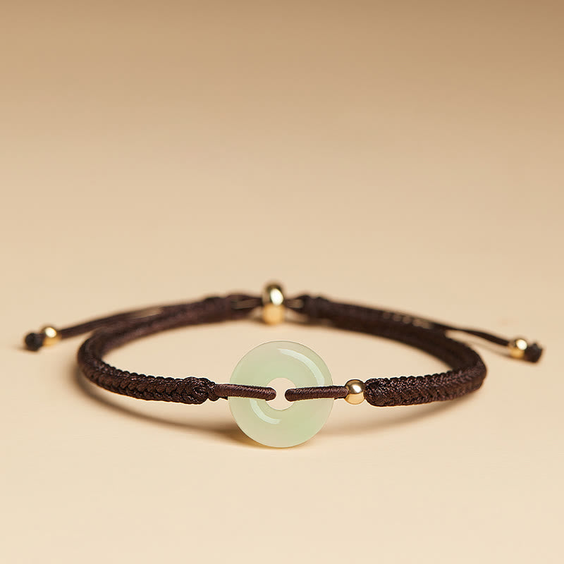 Bracelet tressé en jade Hetian naturel avec pierres de Bouddha et boucle de paix, protection et chance.