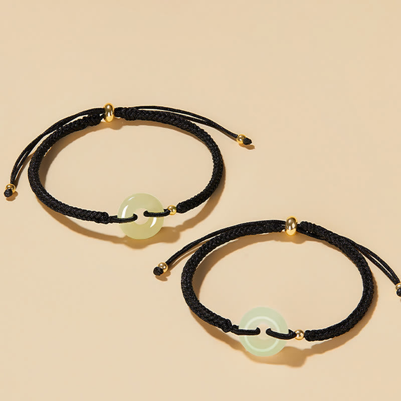 Bracelet tressé en jade Hetian naturel avec pierres de Bouddha et boucle de paix, protection et chance.