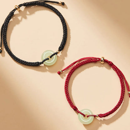 Bracelet tressé en jade Hetian naturel avec pierres de Bouddha et boucle de paix, protection et chance.