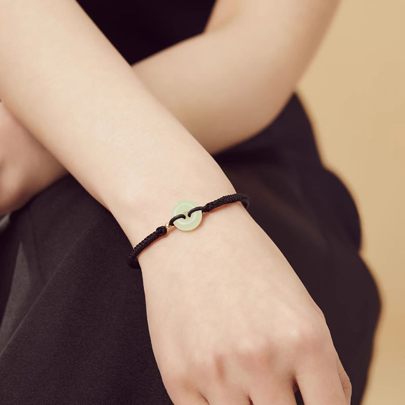 Bracelet tressé en jade Hetian naturel avec pierres de Bouddha et boucle de paix, protection et chance.
