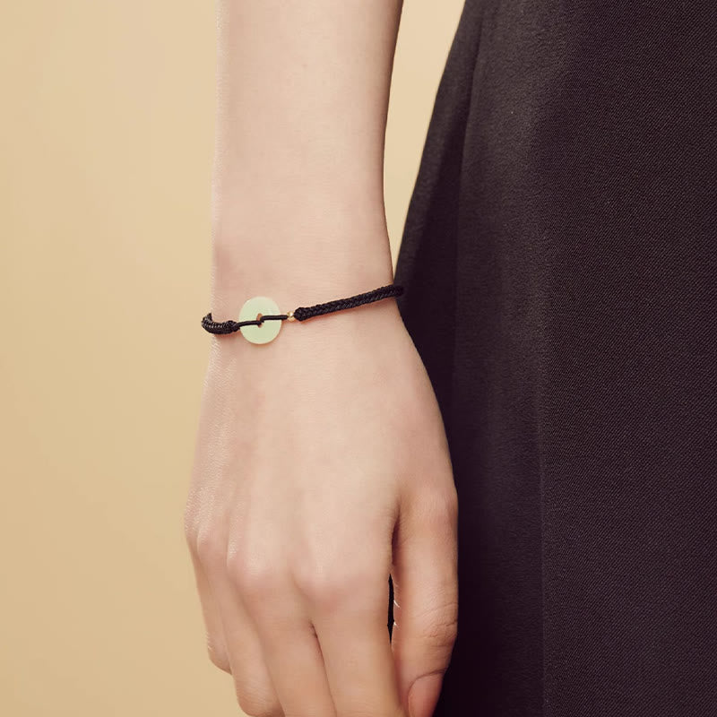 Bracelet tressé en jade Hetian naturel avec pierres de Bouddha et boucle de paix, protection et chance.