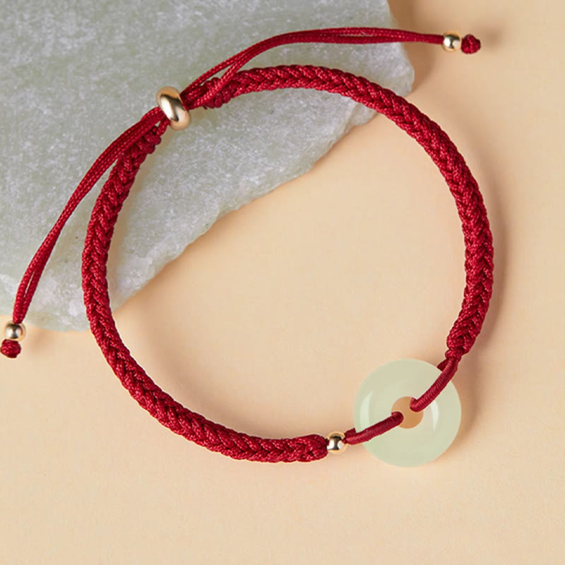 Bracelet tressé en jade Hetian naturel avec pierres de Bouddha et boucle de paix, protection et chance.
