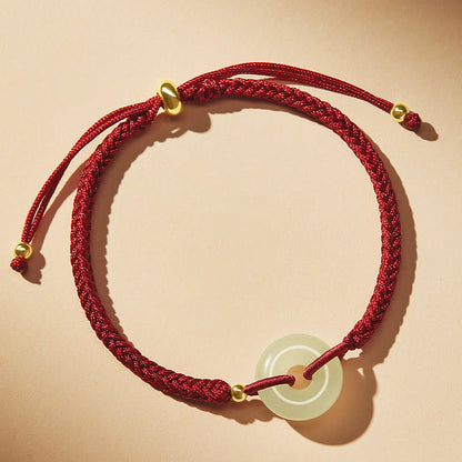 Bracelet tressé en jade Hetian naturel avec pierres de Bouddha et boucle de paix, protection et chance.