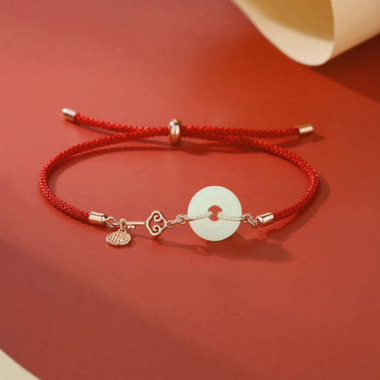 Bracelet en argent sterling 925 avec pierre de Bouddha, jade naturel Hetian, boucle de paix, cordon rouge, protection et chance
