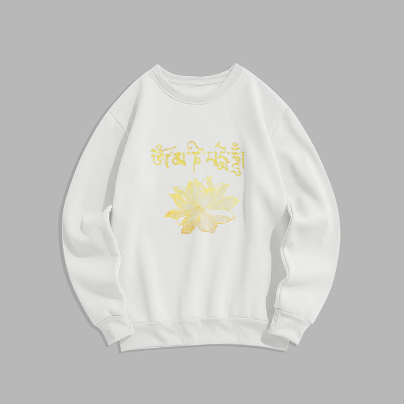 Buddha Stones Golden Lotus Sanskrit Fleece Lined Sweatshirt