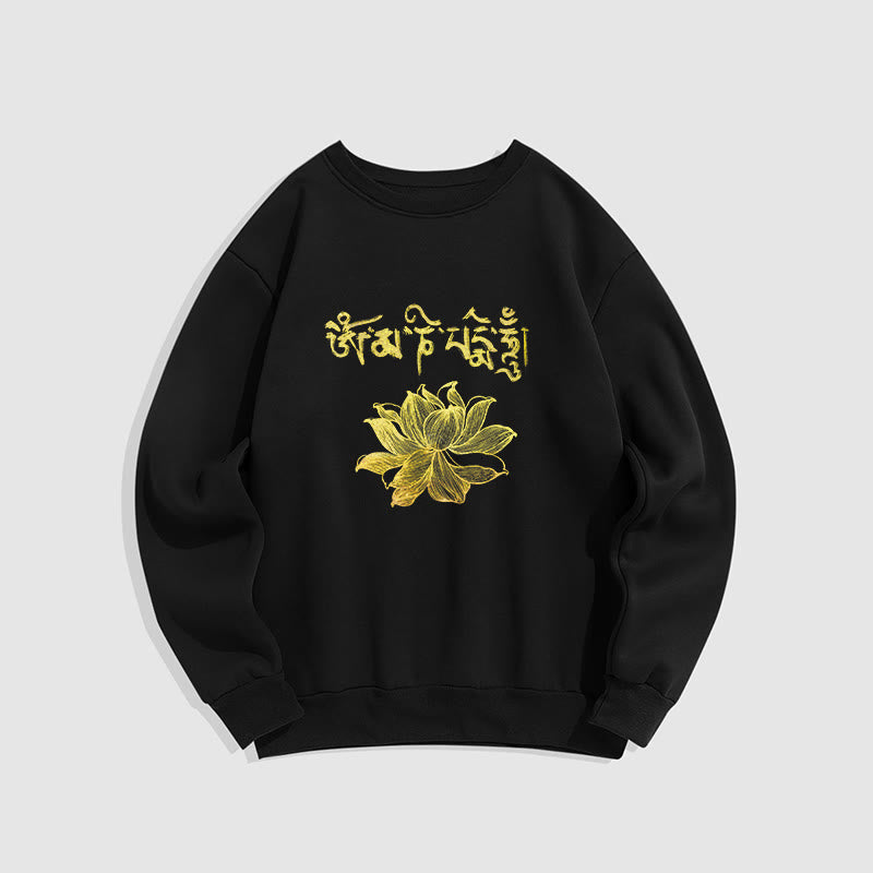 Buddha Stones Golden Lotus Sanskrit Fleece Lined Sweatshirt