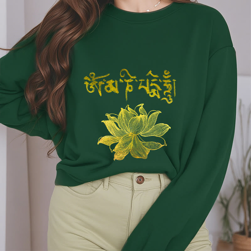 Buddha Stones Golden Lotus Sanskrit Fleece Lined Sweatshirt