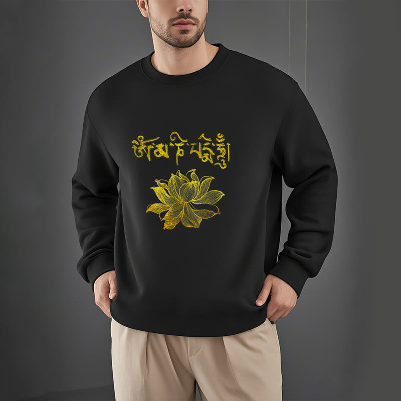 Buddha Stones Golden Lotus Sanskrit Fleece Lined Sweatshirt