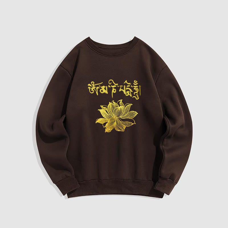 Buddha Stones Golden Lotus Sanskrit Fleece Lined Sweatshirt