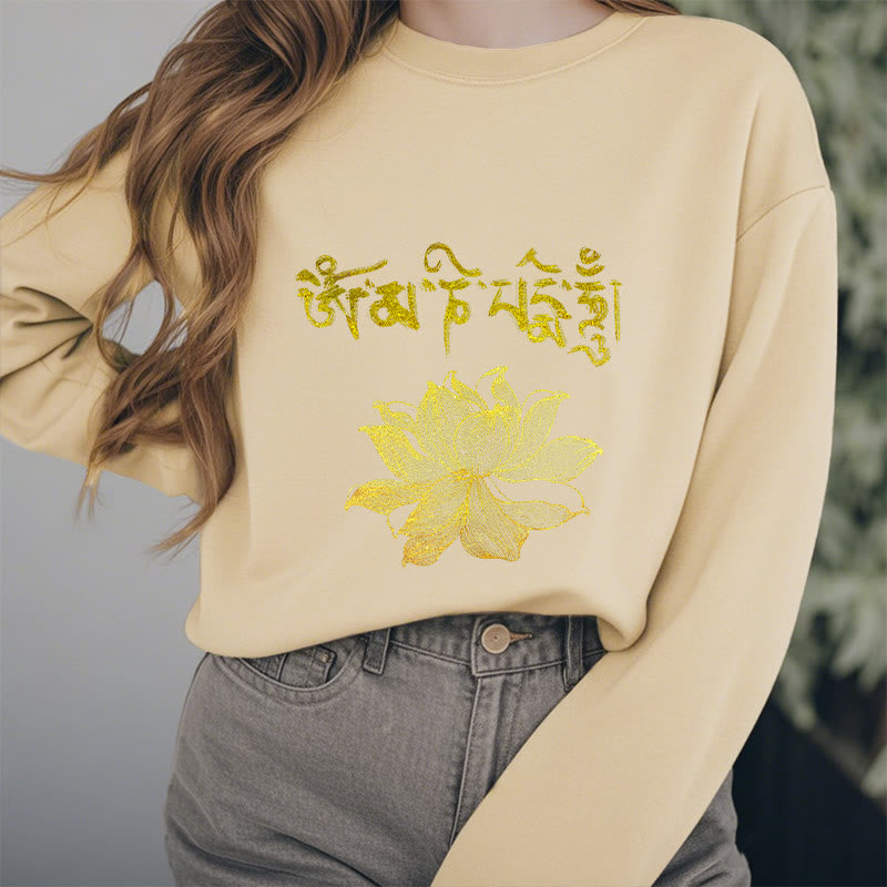 Buddha Stones Golden Lotus Sanskrit Fleece Lined Sweatshirt