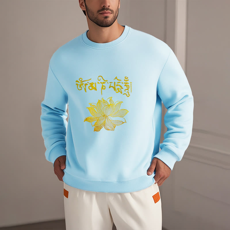 Buddha Stones Golden Lotus Sanskrit Fleece Lined Sweatshirt