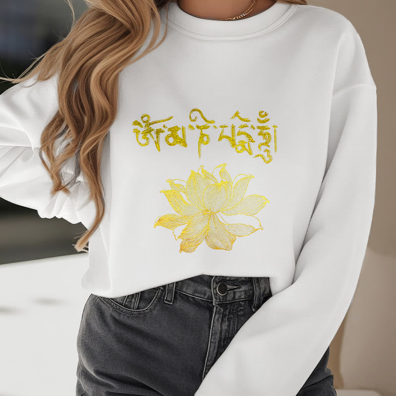 Buddha Stones Golden Lotus Sanskrit Fleece Lined Sweatshirt