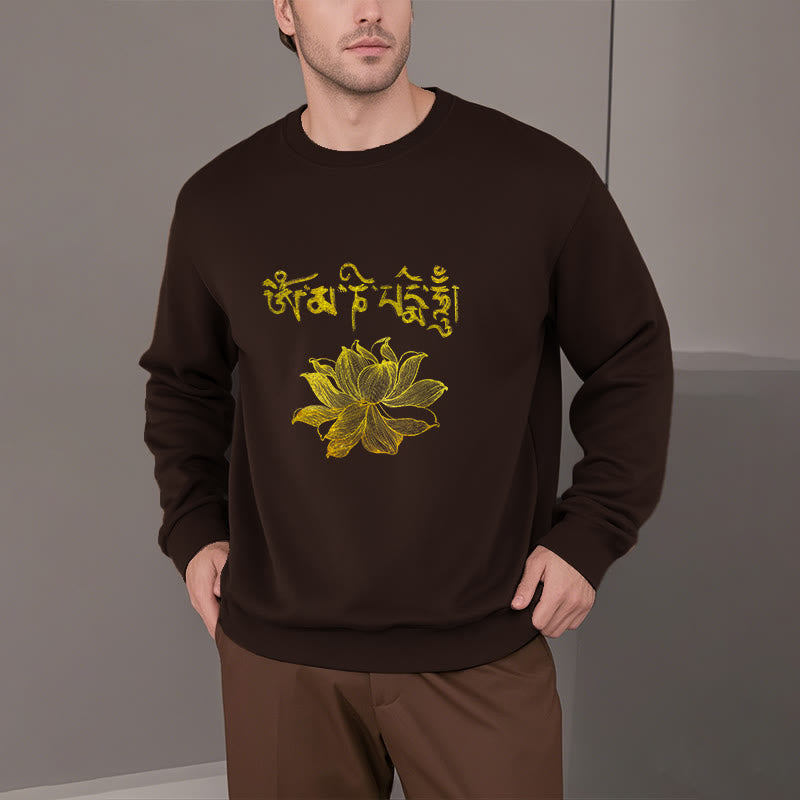 Buddha Stones Golden Lotus Sanskrit Fleece Lined Sweatshirt