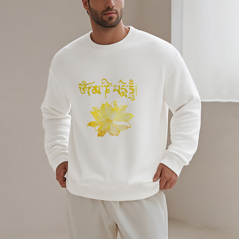 Buddha Stones Golden Lotus Sanskrit Fleece Lined Sweatshirt