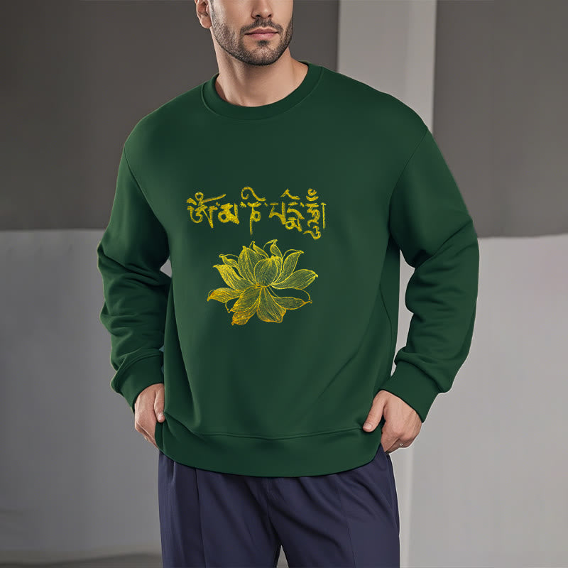 Buddha Stones Golden Lotus Sanskrit Fleece Lined Sweatshirt