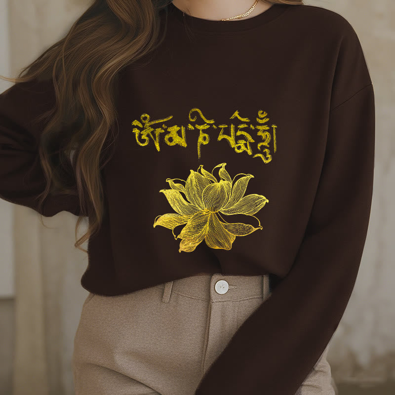 Buddha Stones Golden Lotus Sanskrit Fleece Lined Sweatshirt