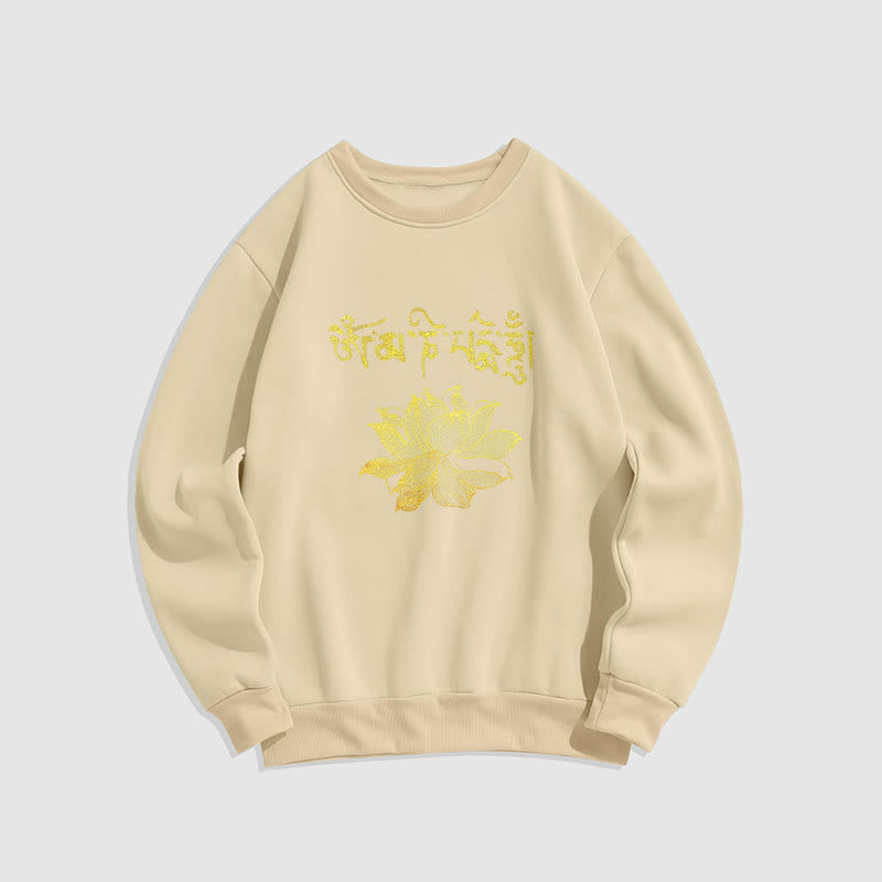 Buddha Stones Golden Lotus Sanskrit Fleece Lined Sweatshirt