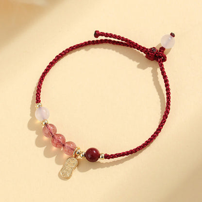 Bracelet porte-bonheur en pierres naturelles de Bouddha, quartz fraise, jade, agate blanche, fil rouge