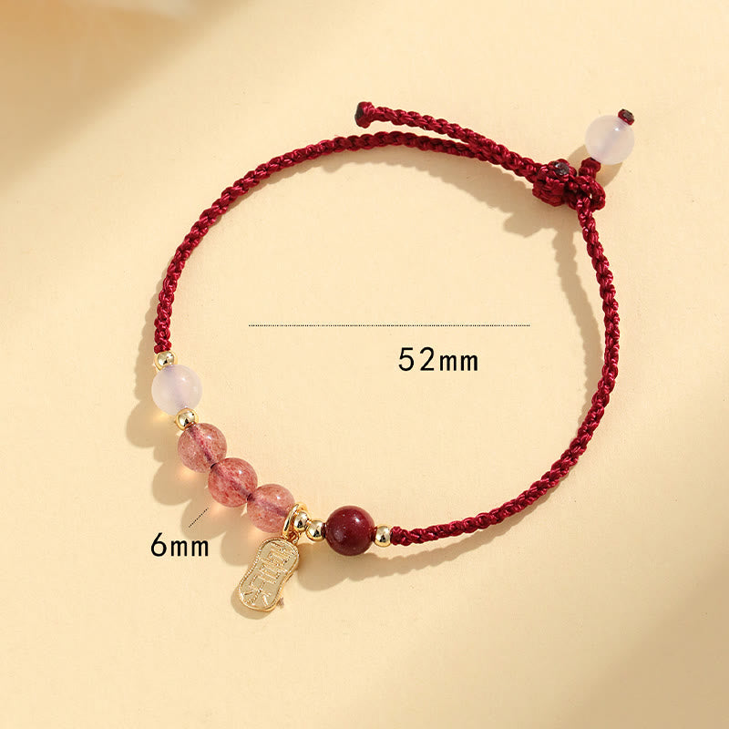 Bracelet porte-bonheur en pierres naturelles de Bouddha, quartz fraise, jade, agate blanche, fil rouge