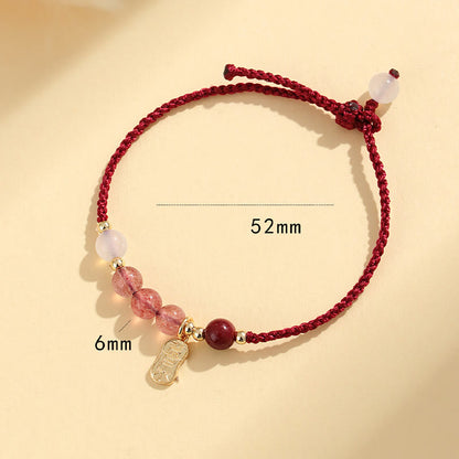 Bracelet porte-bonheur en pierres naturelles de Bouddha, quartz fraise, jade, agate blanche, fil rouge