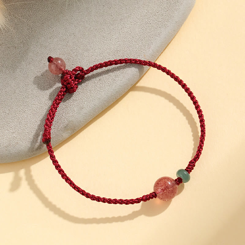 Bracelet porte-bonheur en pierres naturelles de Bouddha, quartz fraise, jade, agate blanche, fil rouge