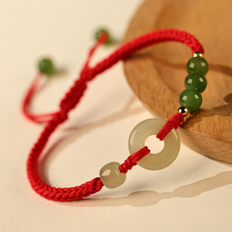 Bracelet porte-bonheur en jade naturel Hetian avec pierre de Bouddha et boucle de paix, cordon rouge, protection et chance