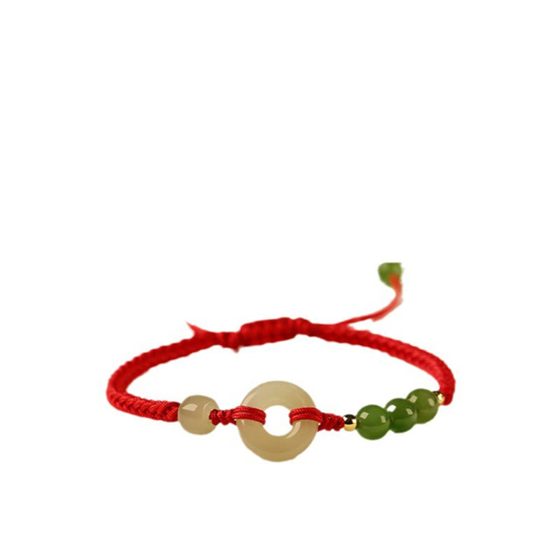 Bracelet porte-bonheur en jade naturel Hetian avec pierre de Bouddha et boucle de paix, cordon rouge, protection et chance