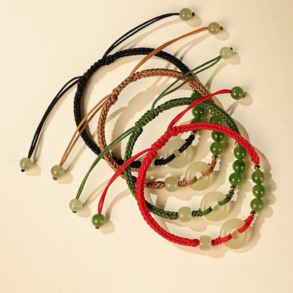 Bracelet porte-bonheur en jade naturel Hetian avec pierre de Bouddha et boucle de paix, cordon rouge, protection et chance