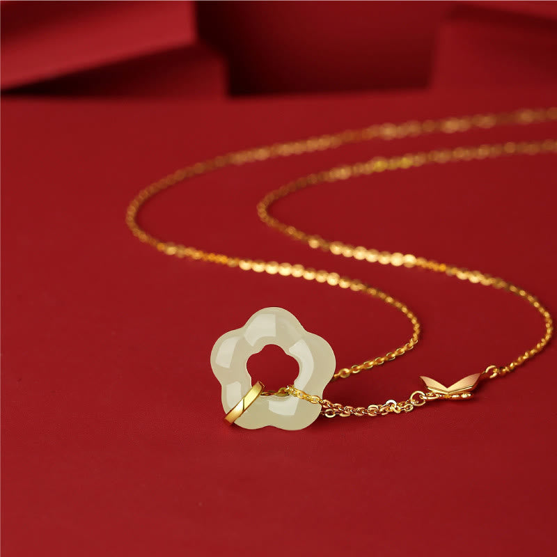Collier avec pendentif en argent sterling 925 et jade Hetian, motif papillon et fleur de bénédiction, pierres de Bouddha