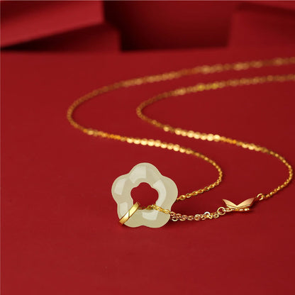 Collier avec pendentif en argent sterling 925 et jade Hetian, motif papillon et fleur de bénédiction, pierres de Bouddha