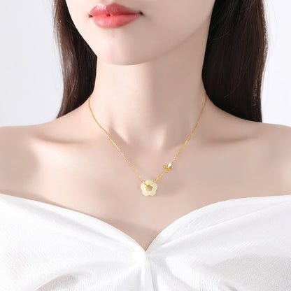 Collier avec pendentif en argent sterling 925 et jade Hetian, motif papillon et fleur de bénédiction, pierres de Bouddha