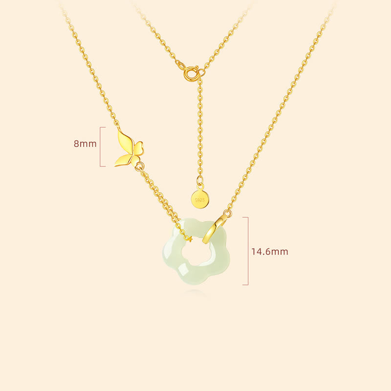 Collier avec pendentif en argent sterling 925 et jade Hetian, motif papillon et fleur de bénédiction, pierres de Bouddha