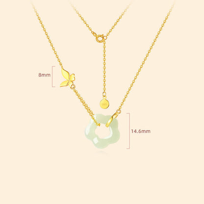 Collier avec pendentif en argent sterling 925 et jade Hetian, motif papillon et fleur de bénédiction, pierres de Bouddha