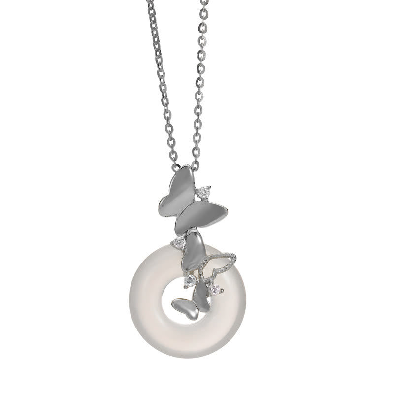 Collier avec pendentif en argent sterling 925 et pierre de Bouddha, motif papillon, calcédoine, paix, bénédiction, chance