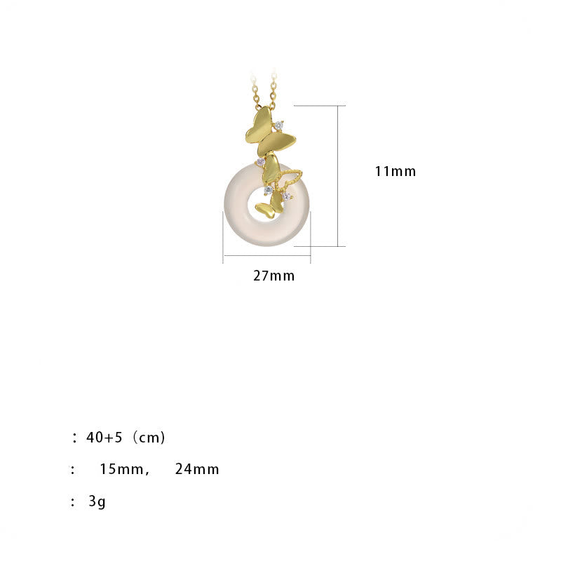 Collier avec pendentif en argent sterling 925 et pierre de Bouddha, motif papillon, calcédoine, paix, bénédiction, chance