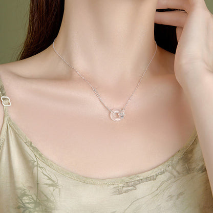 Collier avec pendentif en argent sterling 925 et calcédoine tulipe, boucle de paix, porte-bonheur 