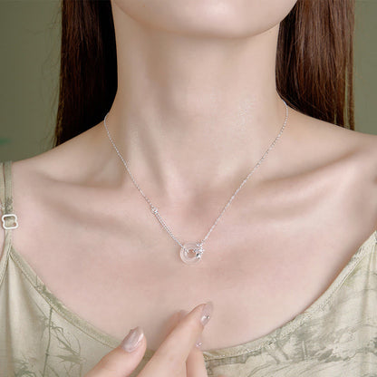 Collier avec pendentif en argent sterling 925 et calcédoine tulipe, boucle de paix, porte-bonheur 