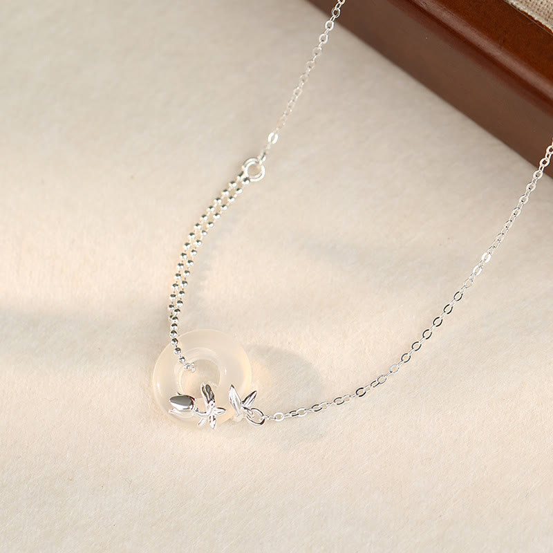 Collier avec pendentif en argent sterling 925 et calcédoine tulipe, boucle de paix, porte-bonheur 