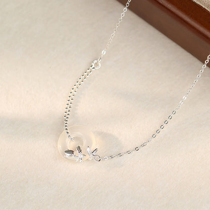 Collier avec pendentif en argent sterling 925 et calcédoine tulipe, boucle de paix, porte-bonheur 