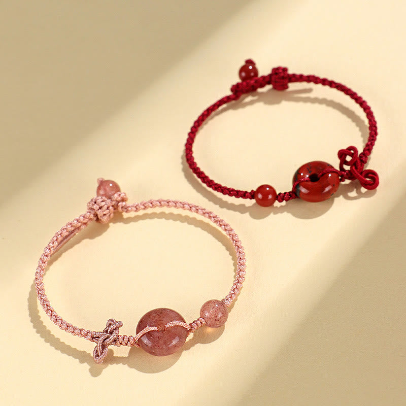 Bracelet porte-bonheur en pierres de Bouddha, jaspe rouge, quartz rose, diverses roches naturelles, boucle de paix, nœud