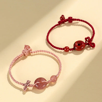 Bracelet porte-bonheur en pierres de Bouddha, jaspe rouge, quartz rose, diverses roches naturelles, boucle de paix, nœud