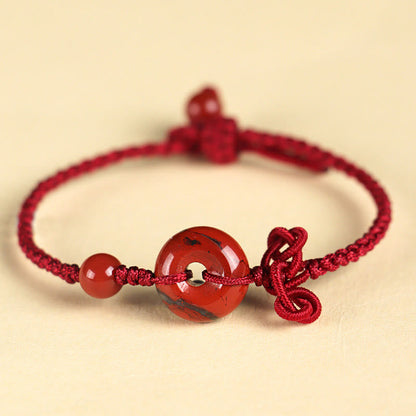 Bracelet porte-bonheur en pierres de Bouddha, jaspe rouge, quartz rose, diverses roches naturelles, boucle de paix, nœud