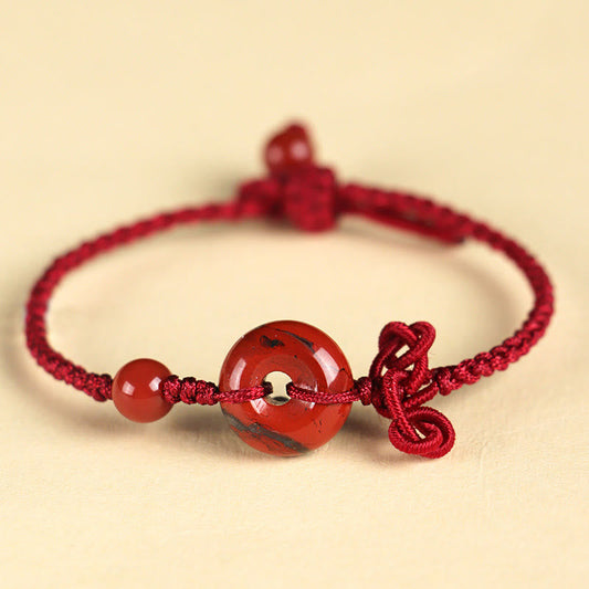 Bracelet porte-bonheur en pierres de Bouddha, jaspe rouge, quartz rose, diverses roches naturelles, boucle de paix, nœud