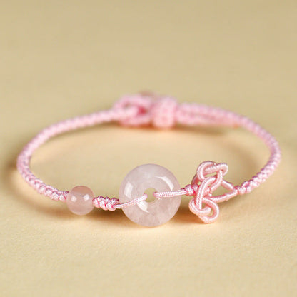 Bracelet porte-bonheur en pierres de Bouddha, jaspe rouge, quartz rose, diverses roches naturelles, boucle de paix, nœud