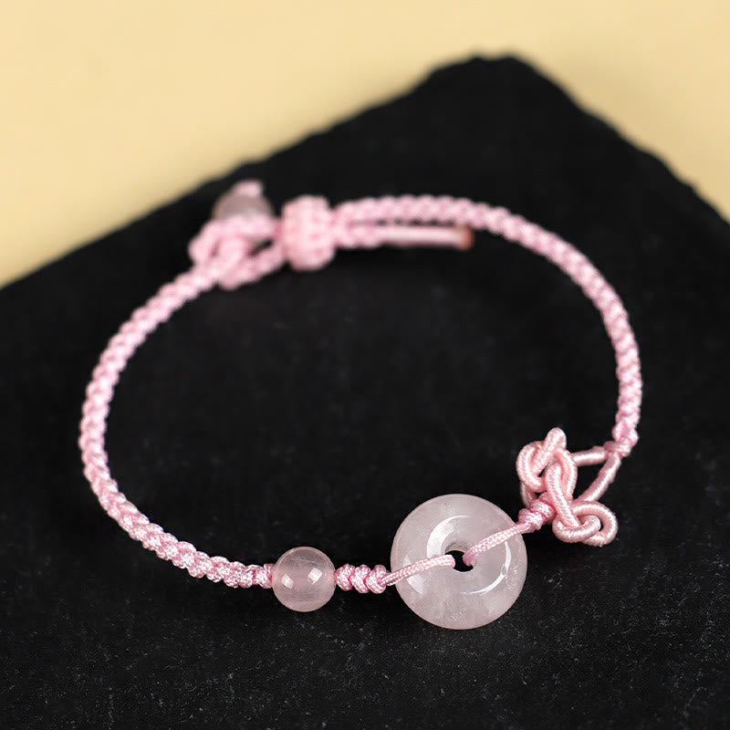 Bracelet porte-bonheur en pierres de Bouddha, jaspe rouge, quartz rose, diverses roches naturelles, boucle de paix, nœud